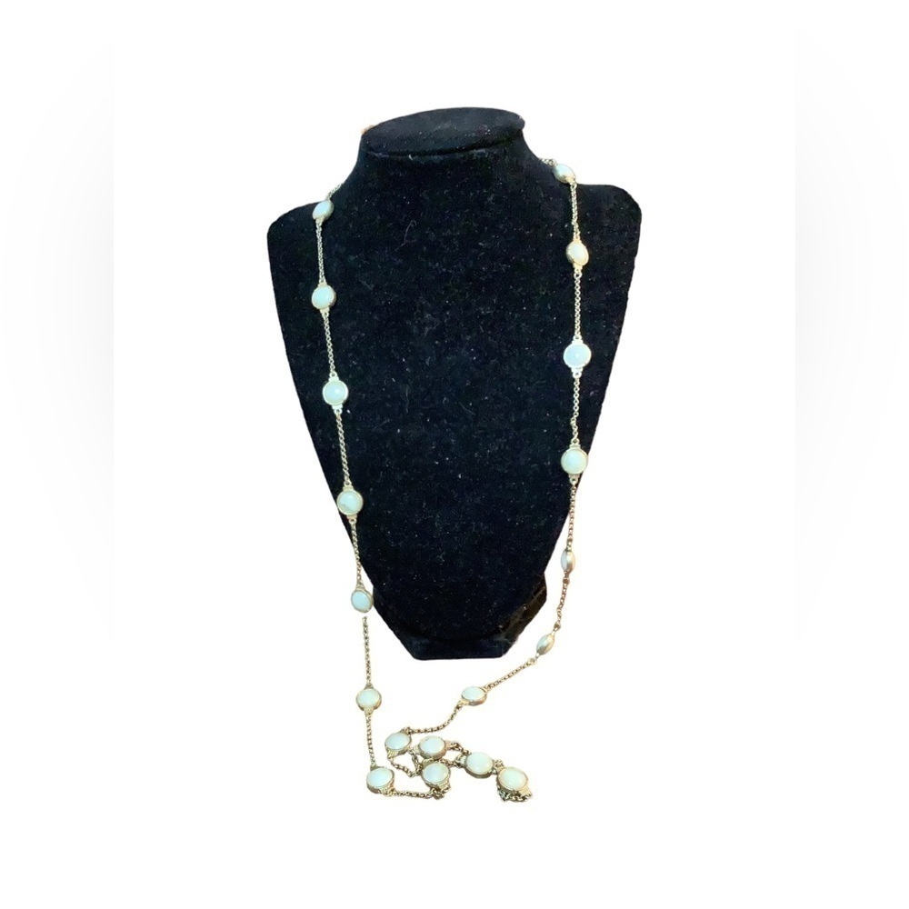 Lia Sophia 36in Gold Tone Milky White Cabochon Long Station Necklace - Picture 2 of 9
